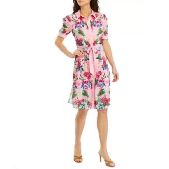 T TAHARI Rose Print Dress Women's Size S NWT $148 - Picture 1 of 14